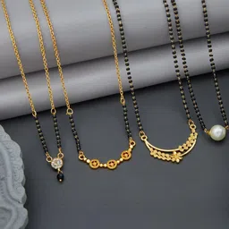 DIVASTRI Set of 4 Gold-Plated Brass Artificial Beads Mangalsutra-image-87