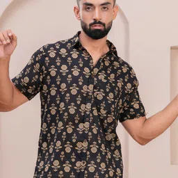 JAHIDA COMFORT WITH STYLE Men Comfort Fit Floral Printed Spread Collar Cotton Casual Shirt-picture-43