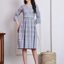 Merira Floral Printed Pure Cotton Fit & Flare Dress-picture-19