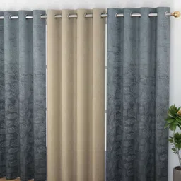 Banchmark Home Furnishings Haire Grey 3 Pcs Printed Velvet Long Door Curtains-7
