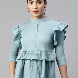 Moda Rapido Women Solid Mandarin Collar Top-image-34