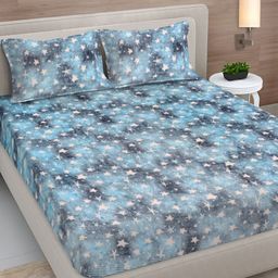 FABINALIV Blue Abstract Woollen 300 TC Fitted Double King Bedsheet Set-2.50mX2.25m-image-75