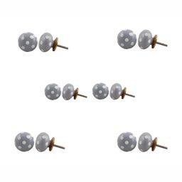 Indianshelf 6-Pcs Grey & White Polka Dot Printed Ceramic Knobs-13