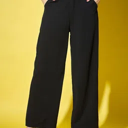 BUY NEW TREND Women Relaxed Straight Fit High-Rise Trousers-picture-5
