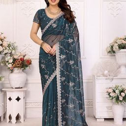 Ambuja International Floral Embroidered Pure Chiffon Saree-image-95