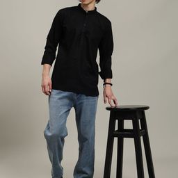 The Kurta Studio Band Collar Roll-Up Sleeves Cotton Linen Straight Short Kurta-picture-19