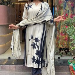 DHRUVIL IMPEX Floral Printed Notch Neck Straight Kurta With Trousers & Dupatta-16