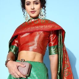 Mitera Woven Design Zari Silk Blend Dharmavaram Saree-41