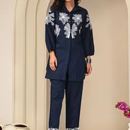 Zolo Label Floral Embroidered Shirt With Trouser Co-Ords Set-picture-57