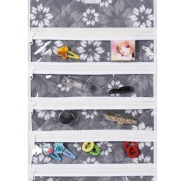 Kuber Industries Grey & White Flower Quilted 5 Pocket Hanging Makeup Organizer-50