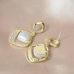 Aurum & You Artificial Stones Studded & Pearls Geometric Shaped Earrings-50