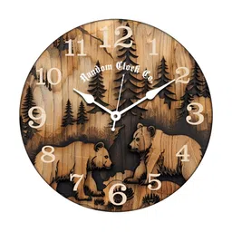RANDOM Black & Beige Printed Analogue Wooden Contemporary Wall Clock-12