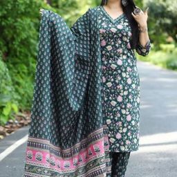 Piludi Women Floral Printed Regular Thread Work Kurta with Trousers & With Dupatta-41