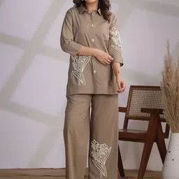 JISORA Embroidered Cotton Shirt With Trousers Co-Ords-picture-58