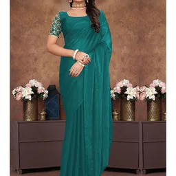 STAVA CREATION Solid Saree with Embellished Beads and Stones blouse piece-image-80