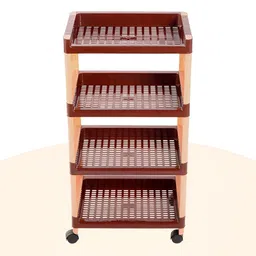 Aura Brown & Beige 4-Layer Multipurpose Storage Rack With Wheels image 4