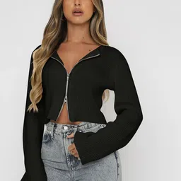 StyleCast x Revolte Women Long Sleeve V-Neck Zip Detail Crop Sweater-picture-14