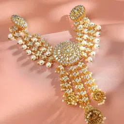 Rubans 22K Gold Plated Kundan & Pearl Studded Bridal Hair Accessory-image-30