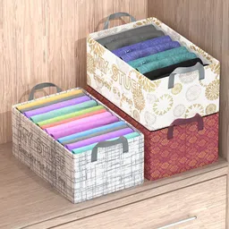 Kuber Industries Grey 3 Pieces Printed Foldable Drawer Organisers-58