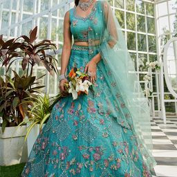 panchhi Embroidered Sequinned Semi-Stitched Lehenga & Unstitched Blouse With Dupatta-image-82
