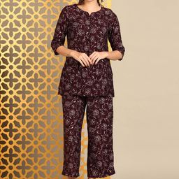 Anouk Burgundy Floral Printed Round Neck Tunic With Palazzo-image-51