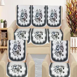 Myntra Elegant Homes White & Blue 10 Pieces Printed 5 Seater Velvet Sofa Covers-image-89