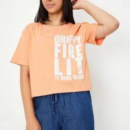 max Girls Typography Printed Round Neck Cotton T-shirt-image-94