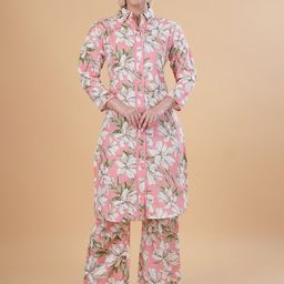 BAESD Floral Printed Shirt Collar Straight Kurta With Trousers-33