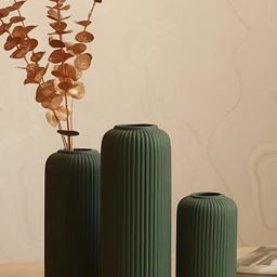 Kreative Arts Set Of 3 Green Ribbed Design Ceramic Flower Vases-image-86