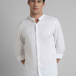 SIMON CARTER LONDON Men Band Collar Solid Cotton Slim Fit Casual Shirt-image-54