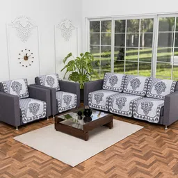 Myntra Elegant Homes Black & Grey 10 Pieces Printed Cotton 5 Seater Sofa Cover-1