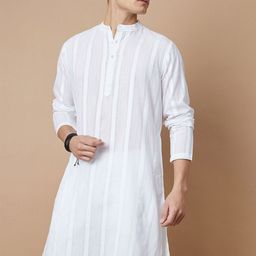 Melange by Lifestyle Men White Cotton Striped Kurta-picture-12