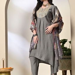 Sangria Sequinned Yoke Design A-Line Kurta Sets With Dupatta image 2