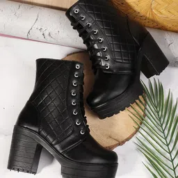 STRASSE PARIS Women Round ToeLace Up Chunky Block Heeled Boots-image-85