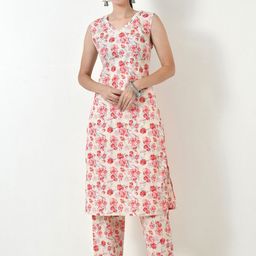 LIBOZA Women Floral Printed Regular Pure Cotton Kurta with Trousers-22