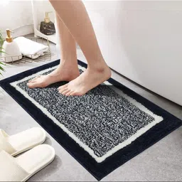 GBL COLLECTION Blue & White Textured Anti-Skid Bath Rug-image-86