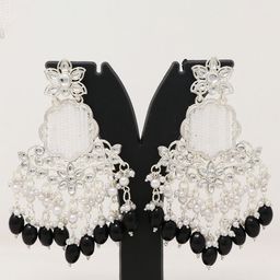 BELWICK Silver-Plated Kundan Studded Floral Shaped Drop Earrings-image-81