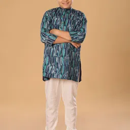 The Mini Trunk Boys Abstract Printed Band Collar Straight Kurta With Pyjamas image 2