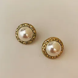 VAGHBHATT Gold-Plated Pearls Studded Circular Shaped Studs image 2