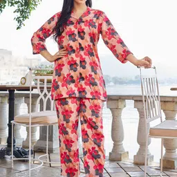 Moda Rapido Floral Printed Shirt Collar Neck Shirt With Trousers Co-Ords-image-87