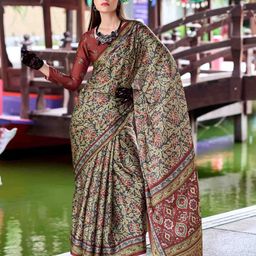 DIVASTRI Ethnic Motifs Printed Satin Saree-18