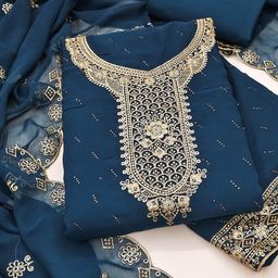 Maroosh Floral Embroidered Beads & Stones Silk Georgette Unstitched Dress Material-image-102