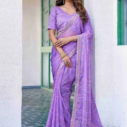 HERE&NOW Bandhani Sequinned Pure Georgette Saree-picture-29