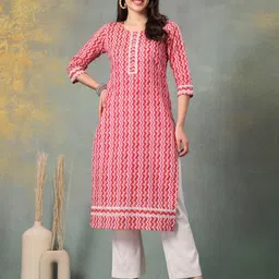 God Bless Women Striped Printed StraightCotton Kurta-54