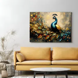 Eurotex Beige & Green 1 Piece Canvas Birds and Animals Wall Paintings-45