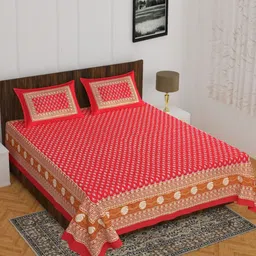 UNIBLISS Red & White Floral Cotton 144 TC Double Queen Bedsheet Set-2.15mx2.35m-image-7