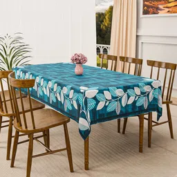 Aura Blue Geometric Printed Anti-Skid Cotton 6-Seater Table Cover-image-69