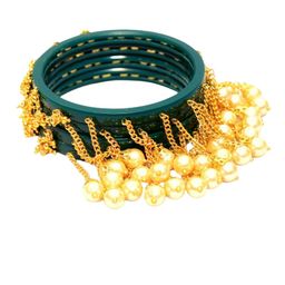 Align Pack Of 4 Gold-Plated Pearls Studded Hanging Bangles-image-19