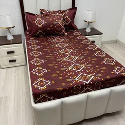 Pure Decor Maroon And Yellow Geometric Printed 300 TC Single Bedsheet Set 1.73 m x 2.36 m-picture-26