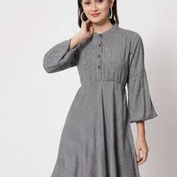 ANGOORI FASHION Checked Puff Sleeve A-Line Dress-picture-13